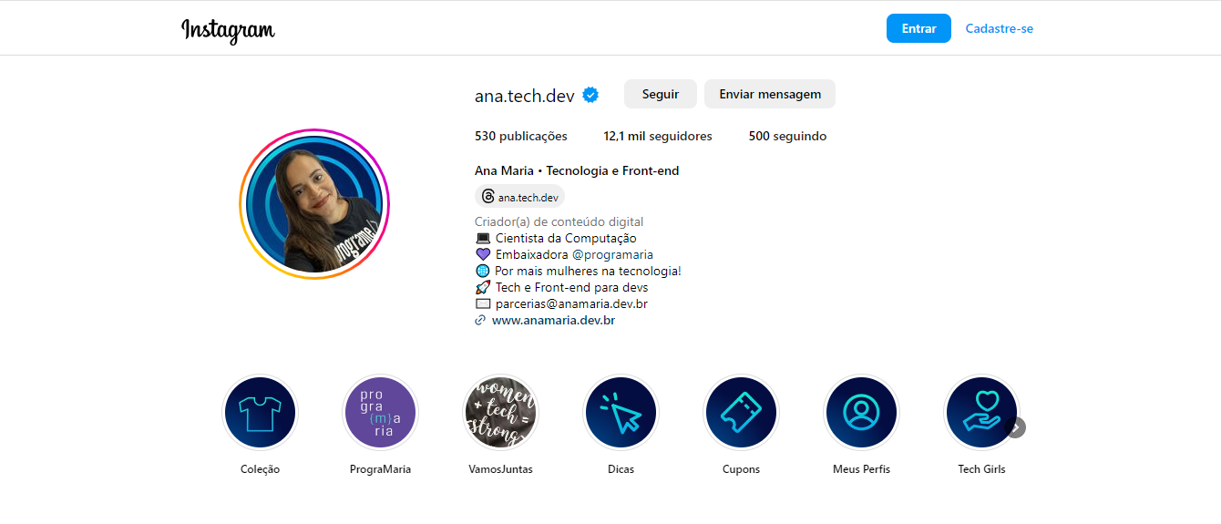 Perfil no Instagram: @ana.tech.dev